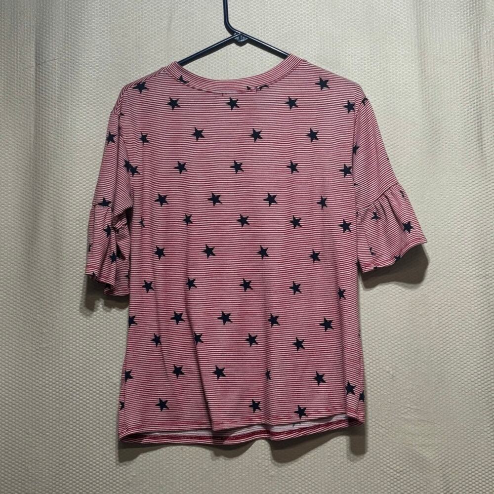 Chris & Carol Women's Medium Red White Star Stripe Bell Sleeve Top USA Patriotic - Picture 7 of 7
